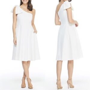 NWT GMG White One Shoulder Bow Midi Celine Dress